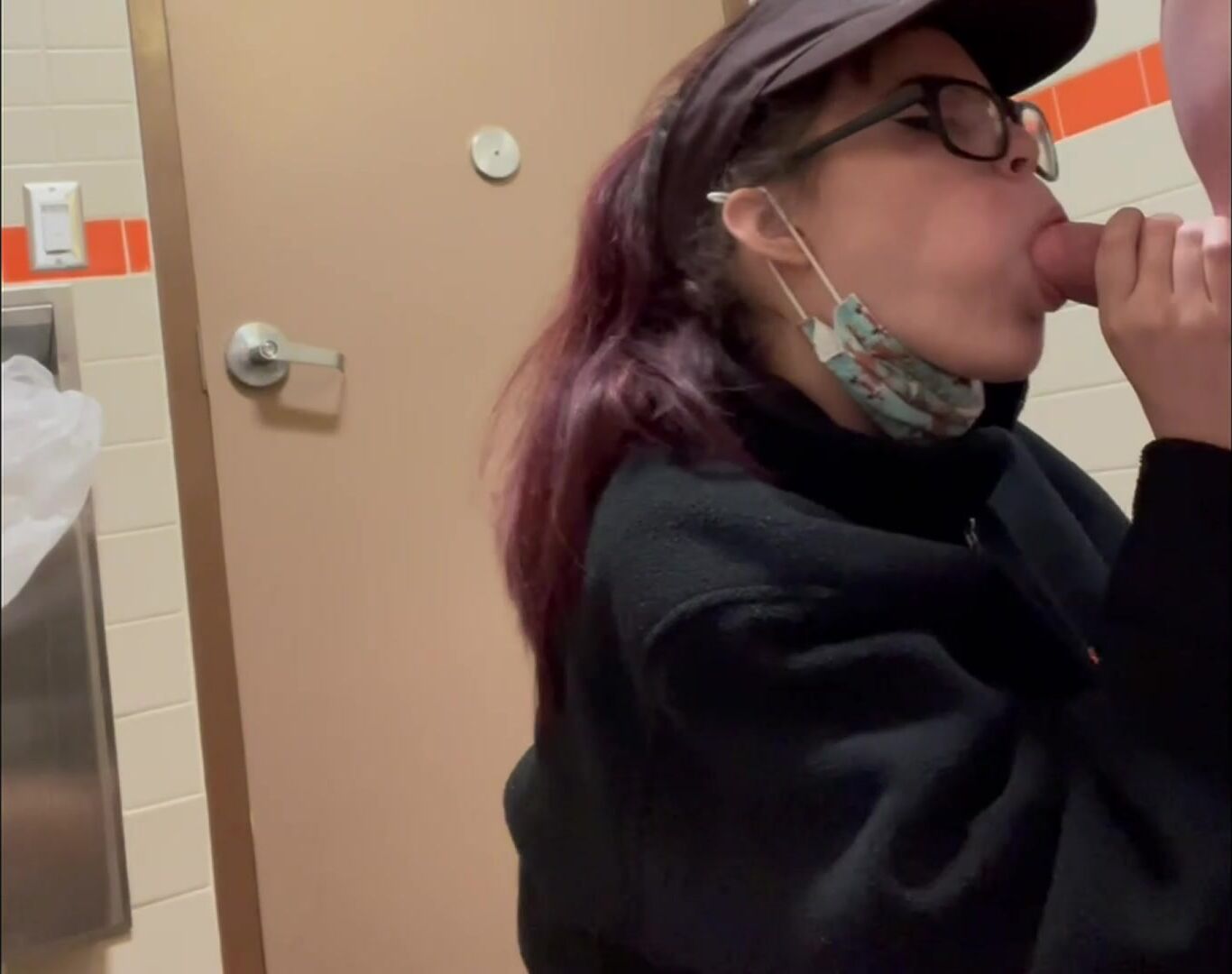 Sucking my friends cock on my break and texting the clip to my bf stuck at home!